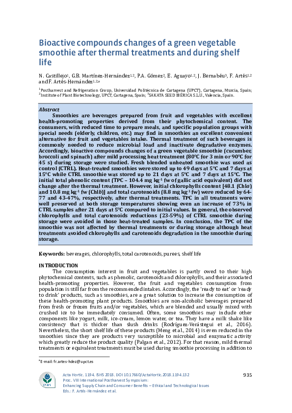 (PDF) Bioactive compounds changes of a green vegetable smoothie after ...