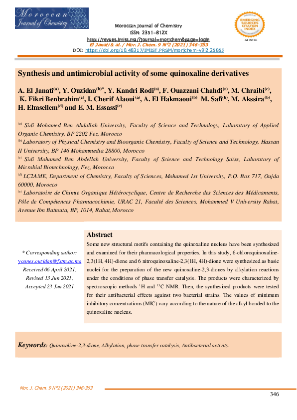 (PDF) Synthesis and antimicrobial activity of some quinoxaline derivatives