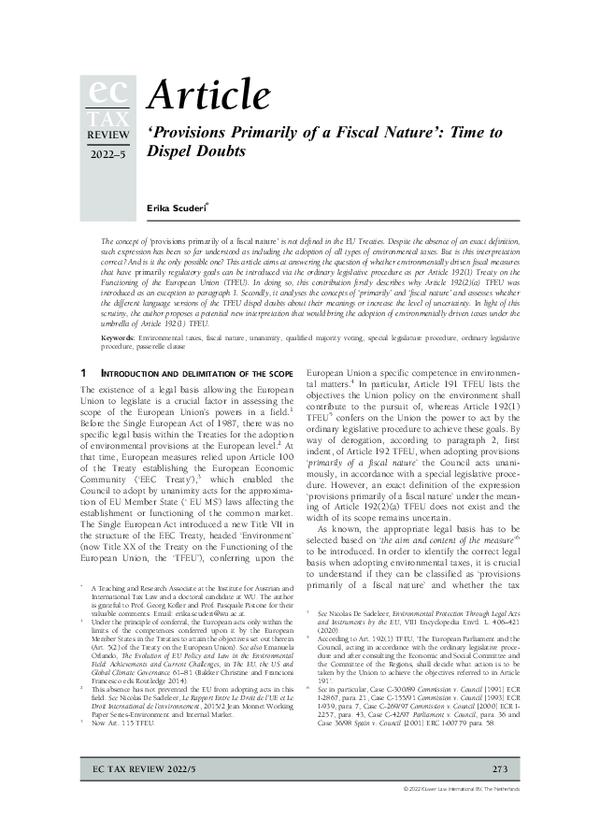 (PDF) 'Provisions Primarily of a Fiscal Nature': Time to Dispel Doubts
