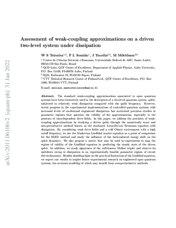 (PDF) Assessment of weak-coupling approximations on a driven two-level ...