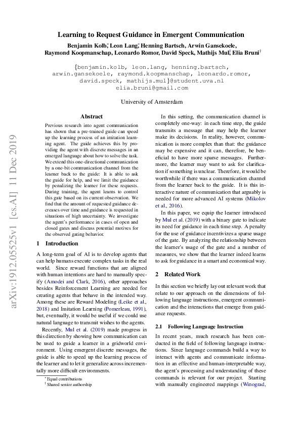 (PDF) Learning to Request Guidance in Emergent Communication