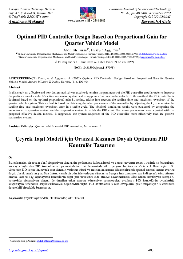 (PDF) Optimal PID Controller Design Based on Proportional Gain for ...