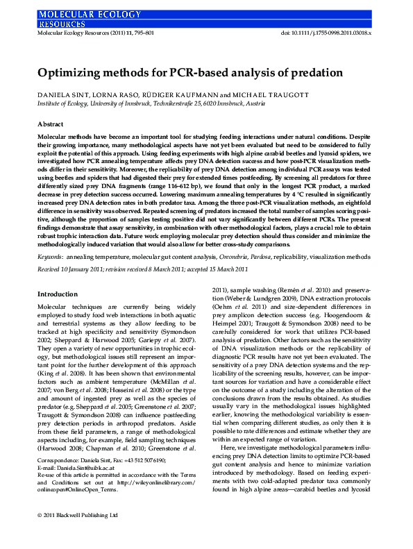 (PDF) Optimizing methods for PCR-based analysis of predation