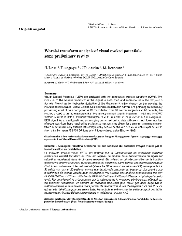 (PDF) Wavelet transform analysis of visual evoked potentials: some ...