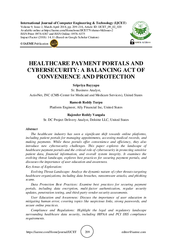 (PDF) HEALTHCARE PAYMENT PORTALS AND CYBERSECURITY: A BALANCING ACT OF ...
