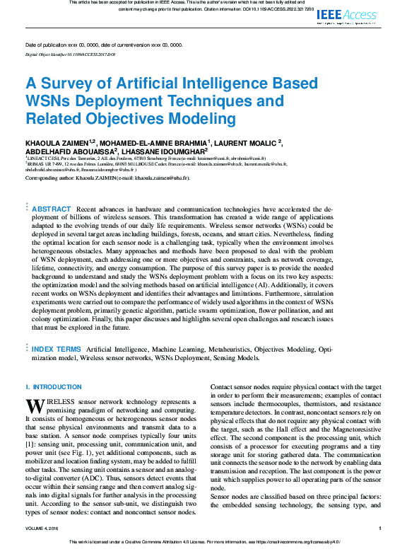 (PDF) A Survey of Artificial Intelligence Based WSNs Deployment ...