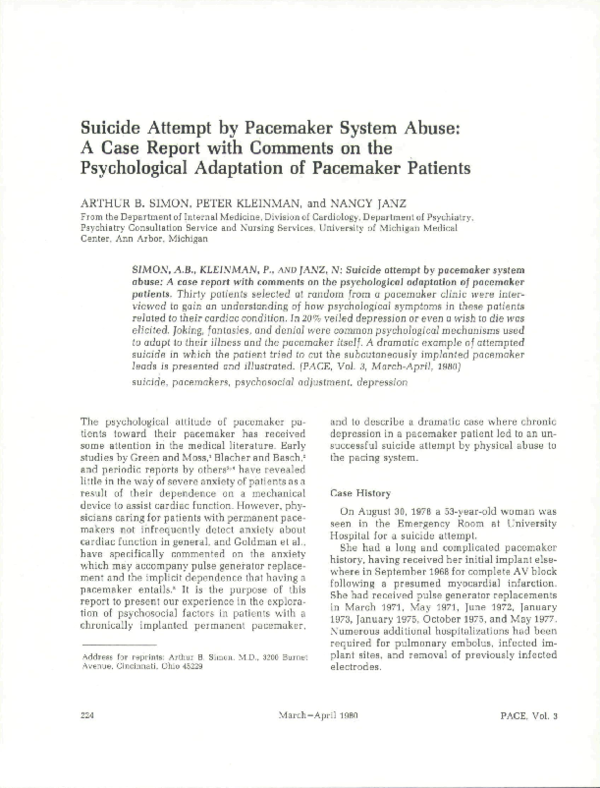 (PDF) Suicide Attempt by Pacemaker System Abuse: A Case Report with ...