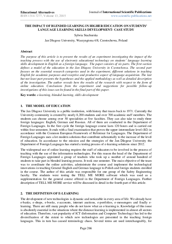 (PDF) The Impact of Blended Learning in Higher Education on Students ...