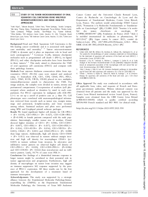 (PDF) 938 Study of the tumor microenvironment of oral squamous cell ...