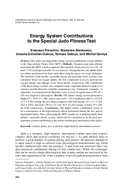 (PDF) Energy System Contributions to the Special Judo Fitness Test