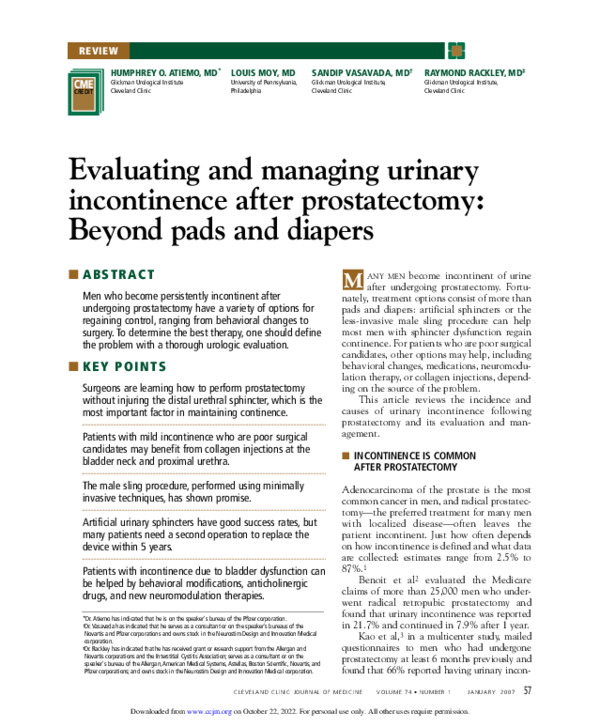(PDF) Evaluating and managing urinary incontinence after prostatectomy ...