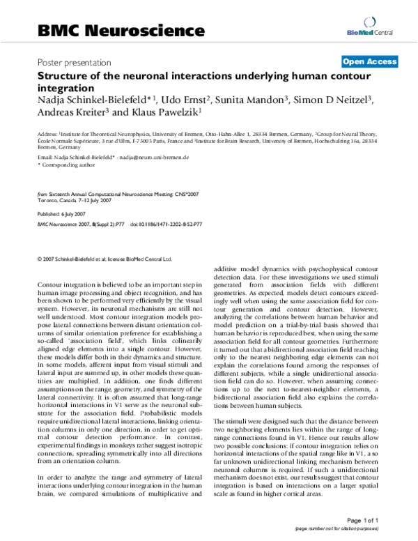 (PDF) Structure of the neuronal interactions underlying human contour ...