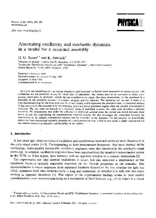 (PDF) Alternating oscillatory and stochastic dynamics in a model for a ...