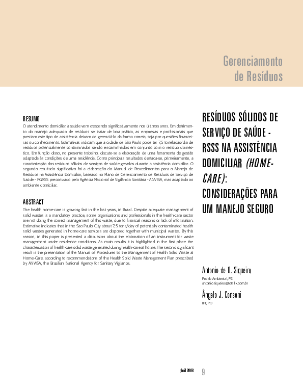 (PDF) Resíduos Sólidos De Serviço De Saúde - RSSS Na Assistência ...
