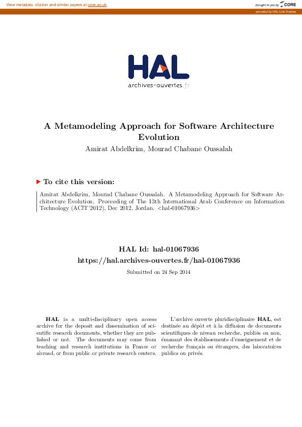 (PDF) A Metamodeling Approach for Software Architecture Evolution