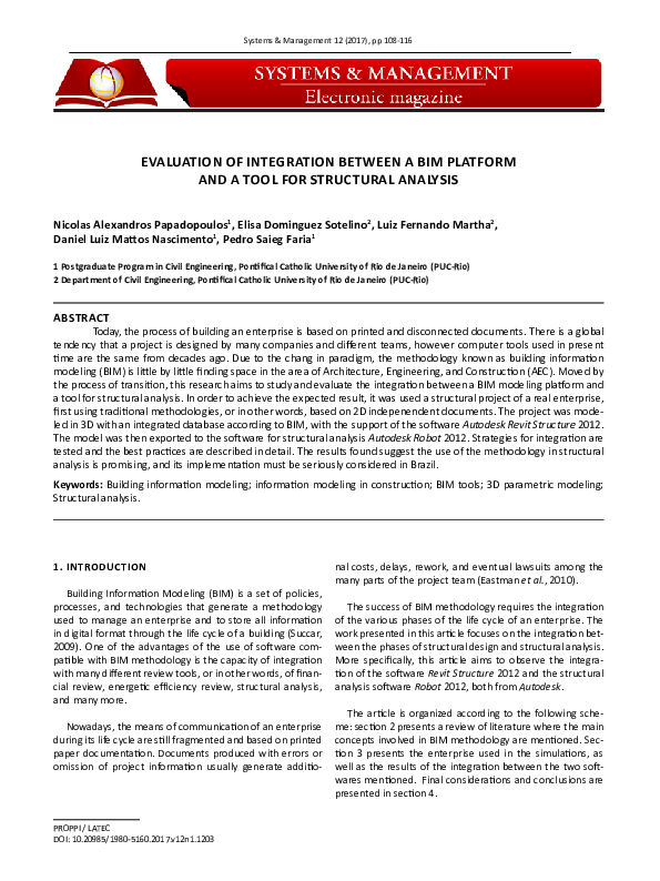 (PDF) Evaluation of Integration Between a Bim Platform and a Tool for ...