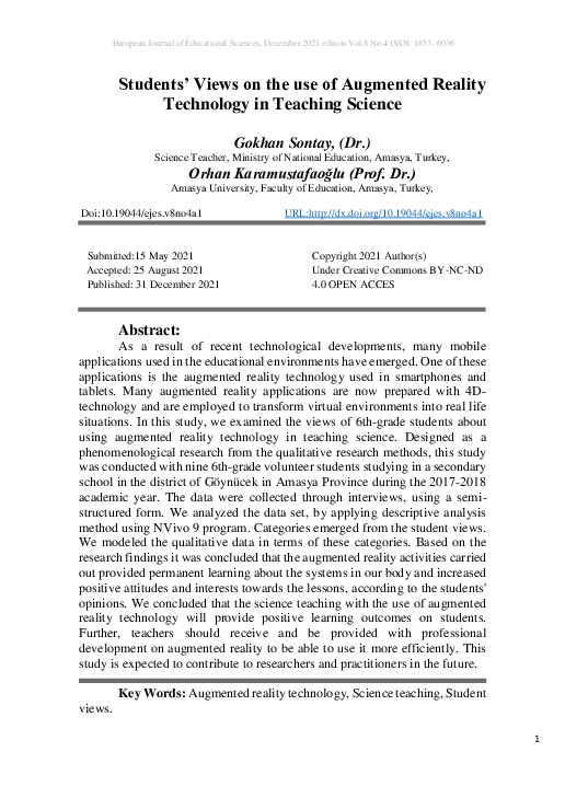 (PDF) Students’ Views on the use of Augmented Reality Technology in ...