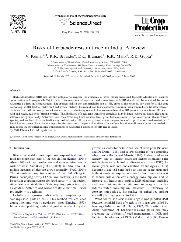 (PDF) Risks of herbicide-resistant rice in India: A review