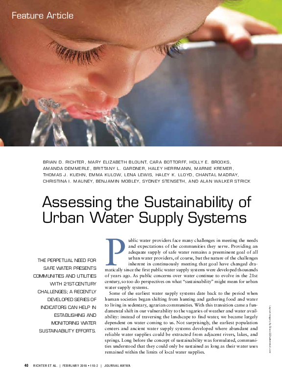 (PDF) Assessing the Sustainability of Urban Water Supply Systems