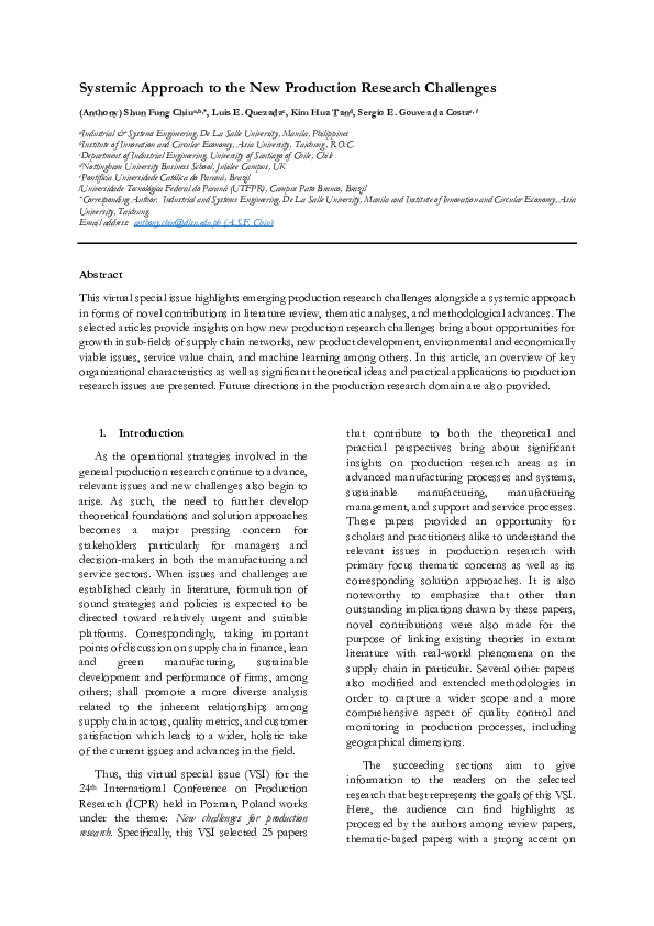 (PDF) Systemic approach to the new production research challenges