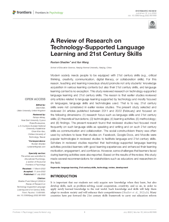 (PDF) A Review of Research on Technology-Supported Language Learning ...