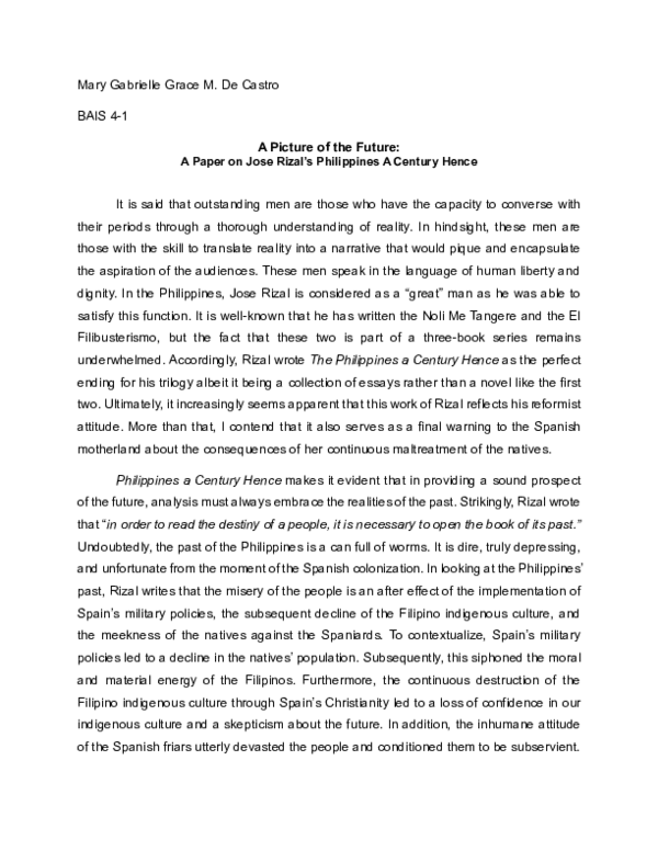 (PDF) A Picture of the Future A Paper on Jose Rizal's Philippines a ...