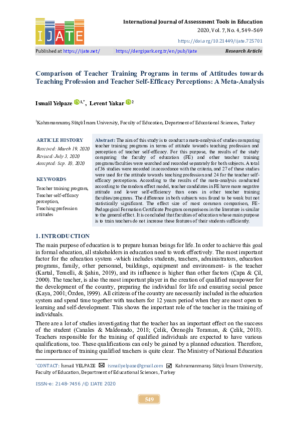 (PDF) Comparison of Teacher Training Programs in terms of Attitudes ...
