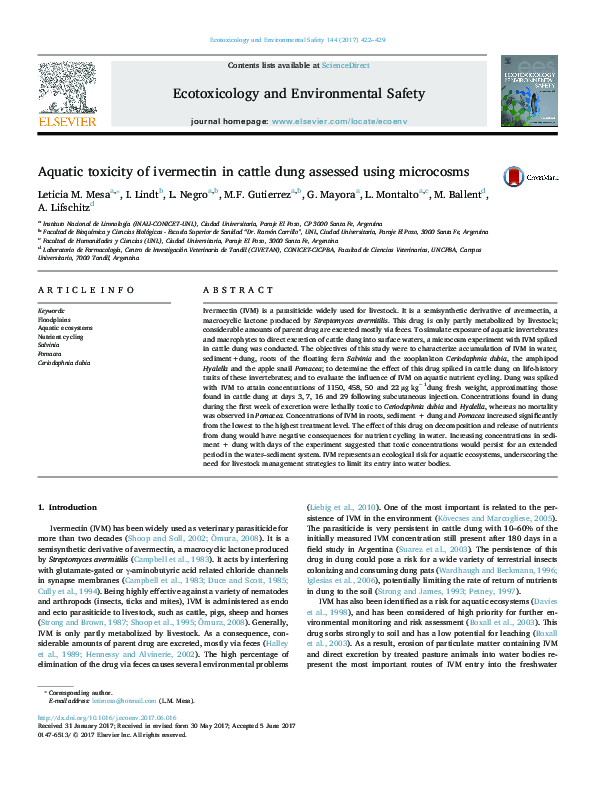 (PDF) Aquatic toxicity of ivermectin in cattle dung assessed using ...