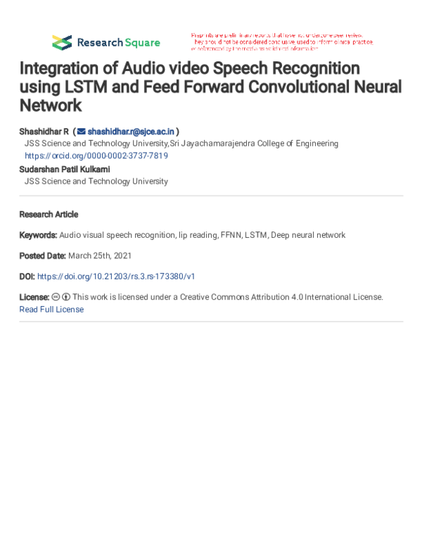 (PDF) Integration of Audio video Speech Recognition using LSTM and Feed ...