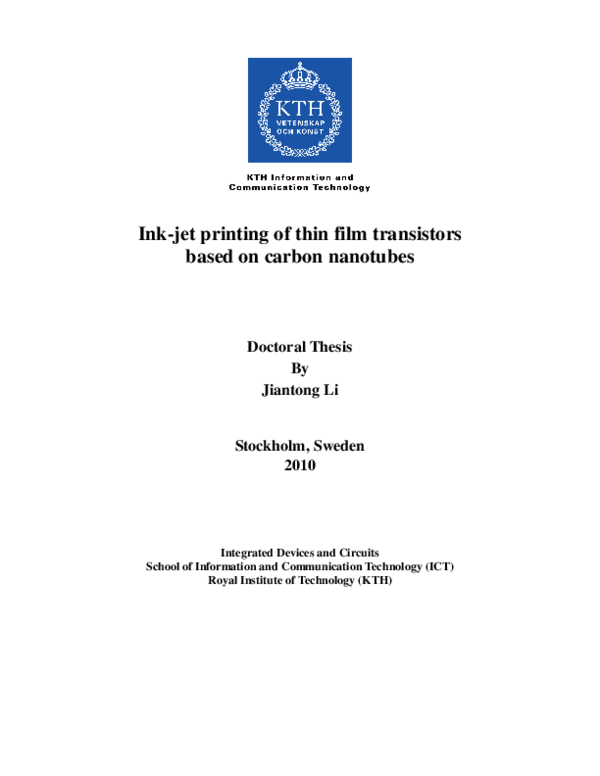 (PDF) Ink-jet printing of thin film transistors based on carbon nanotubes