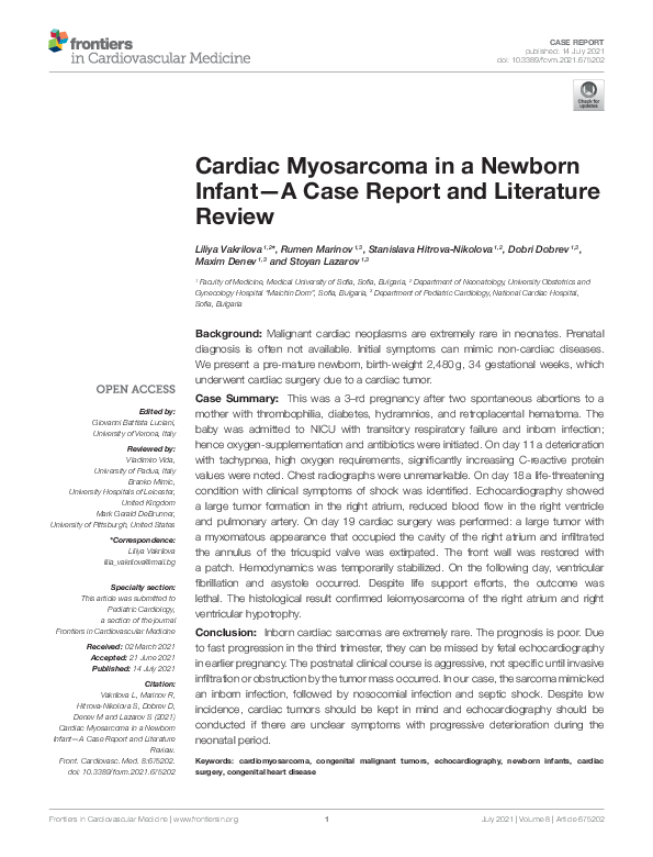 (PDF) Cardiac Myosarcoma in a Newborn Infant—A Case Report and ...