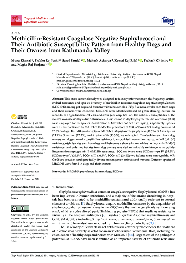 (PDF) Methicillin-Resistant Coagulase Negative Staphylococci and Their ...