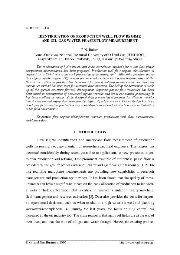 (PDF) Identification of Production Well Flow Regime and Oil-Gas-Water ...