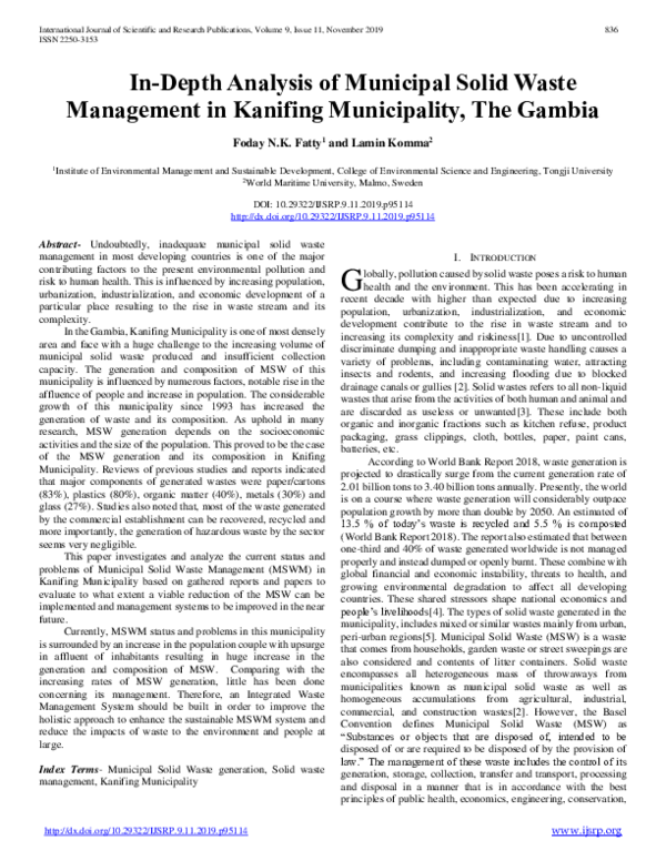 (PDF) In-Depth Analysis of Municipal Solid Waste Management in Kanifing ...