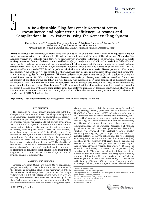 (PDF) A re‐adjustable sling for female recurrent stress incontinence ...
