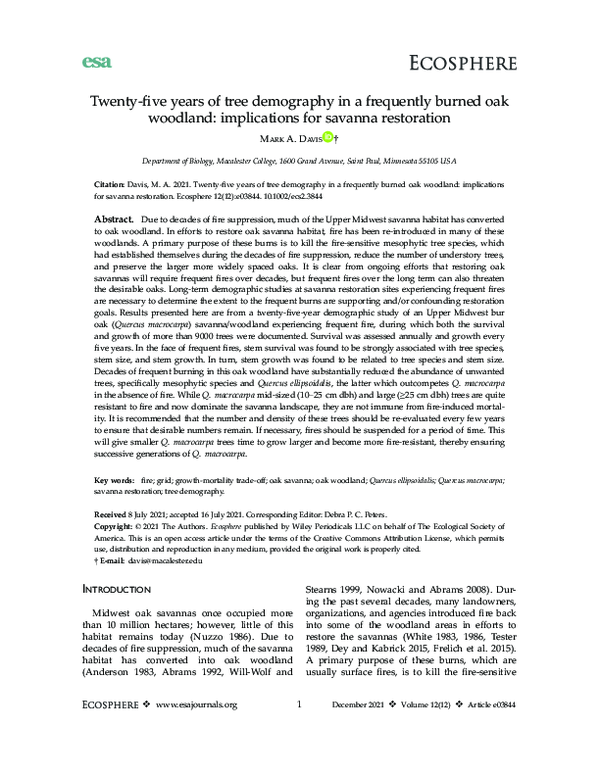 (PDF) Twenty‐five years of tree demography in a frequently burned oak ...
