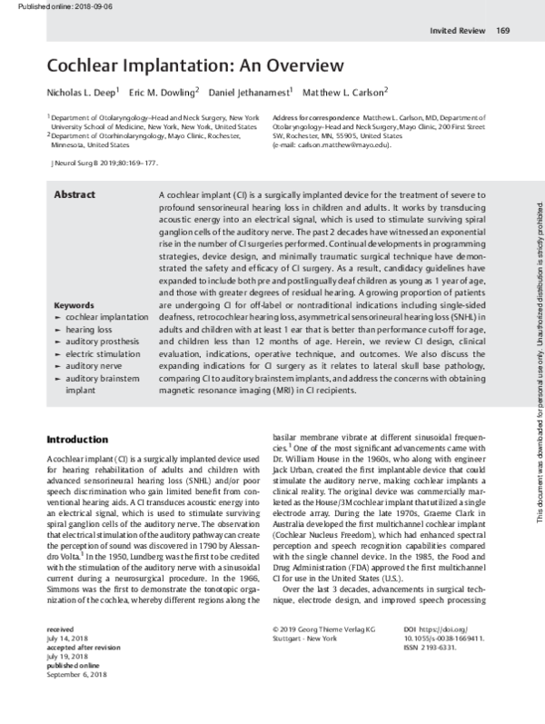 (PDF) Cochlear Implantation: An Overview