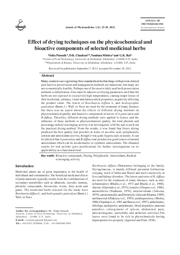 (PDF) Effect of drying techniques on the physicochemical and bioactive ...
