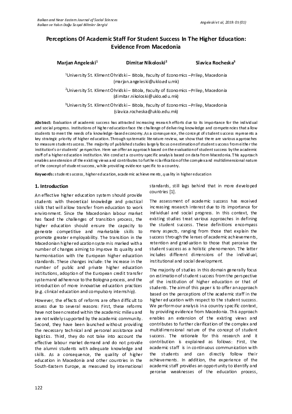 (PDF) Perceptions Of Academic Staff For Student Success In The Higher ...