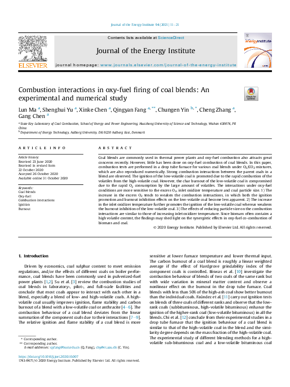(PDF) Combustion interactions in oxy-fuel firing of coal blends: An ...