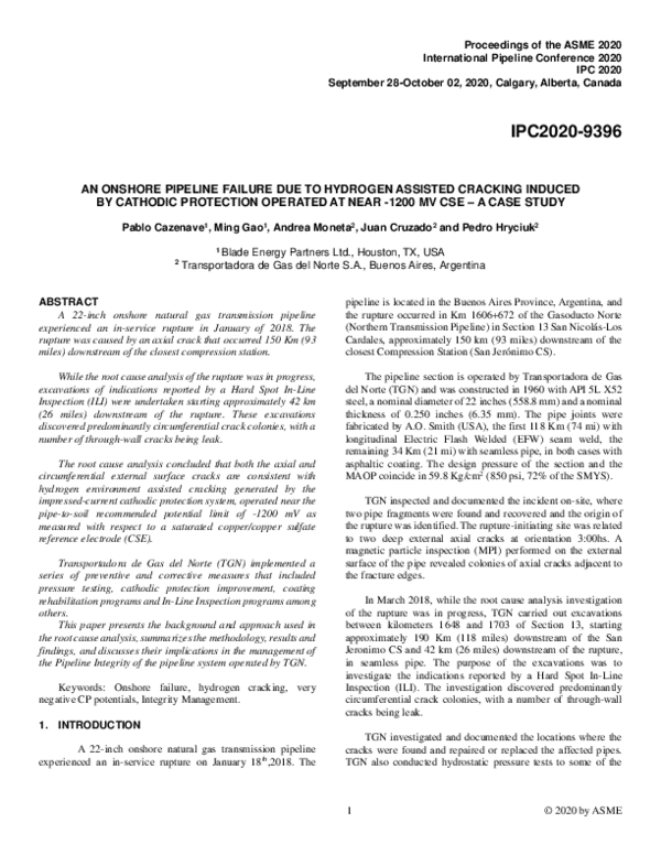 (PDF) AN ONSHORE PIPELINE FAILURE DUE TO HYDROGEN ASSISTED CRACKING ...