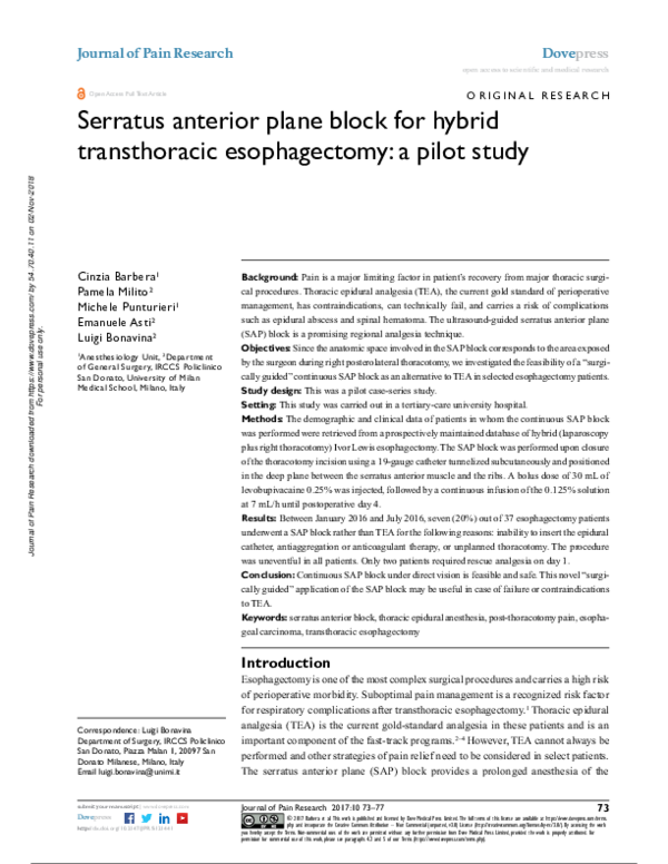 (PDF) Serratus anterior plane block for hybrid transthoracic ...