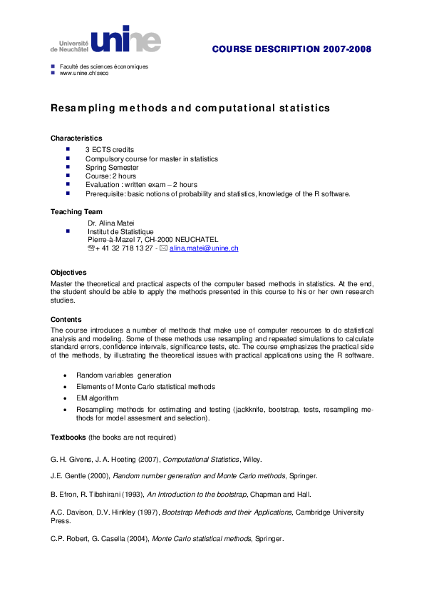 (PDF) Resampling methods and computational statistics