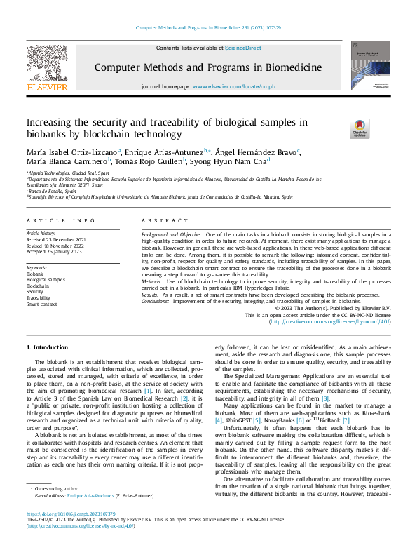 (PDF) Increasing the security and traceability of biological samples in ...