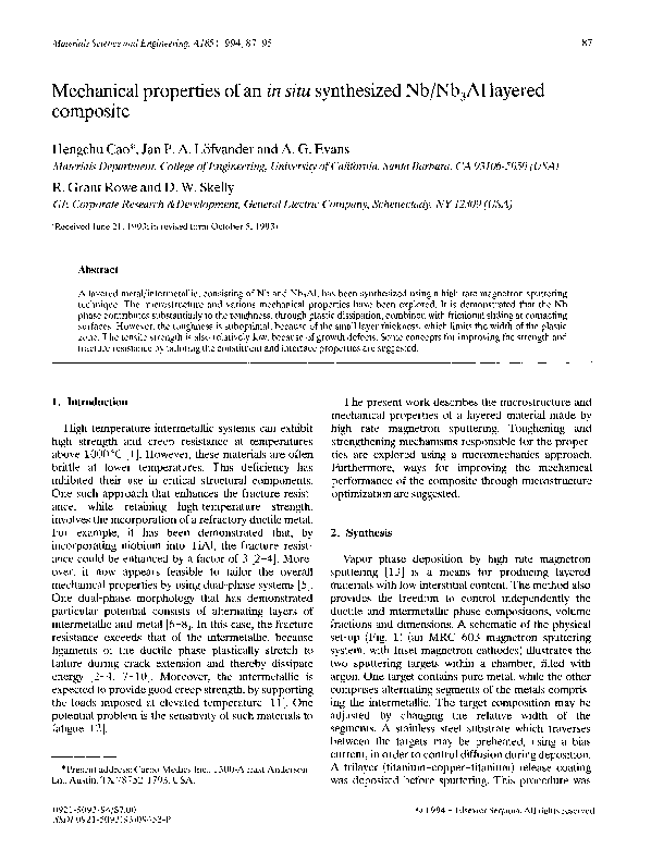 (PDF) Mechanical properties of an in situ synthesized Nb/Nb3Al layered ...