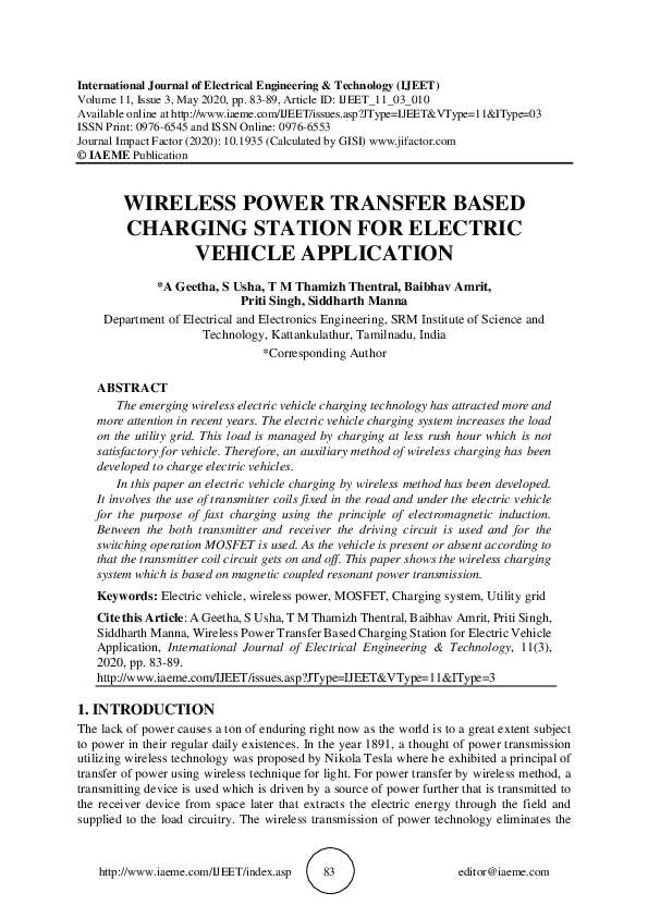 (PDF) Wireless Power Transfer Based Charging Station for Electric