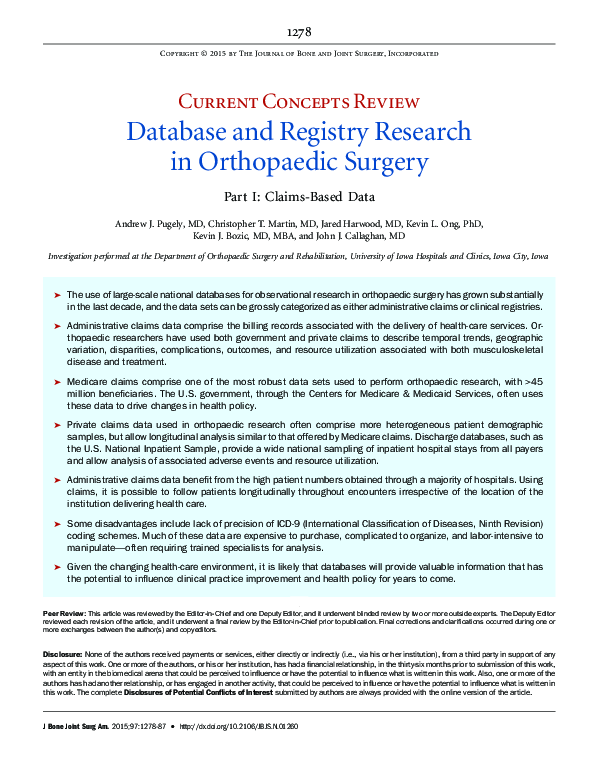 (PDF) Database and Registry Research in Orthopaedic Surgery