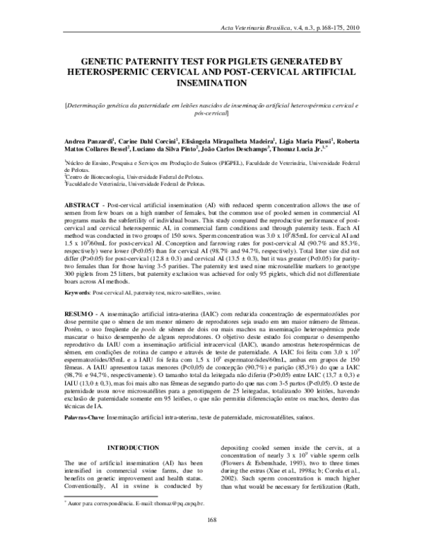 (PDF) Genetic Paternity Test for Piglets Generated by Heterospermic ...