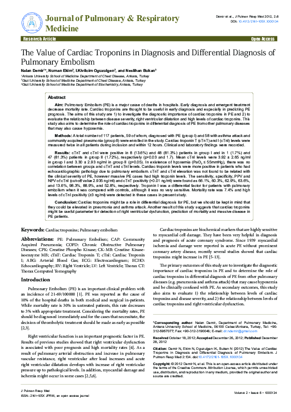 (PDF) The Value of Cardiac Troponins in Diagnosis and Differential ...