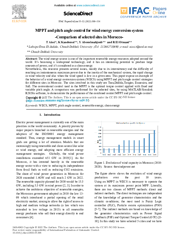 (PDF) MPPT and pitch angle control for wind energy conversion system ...